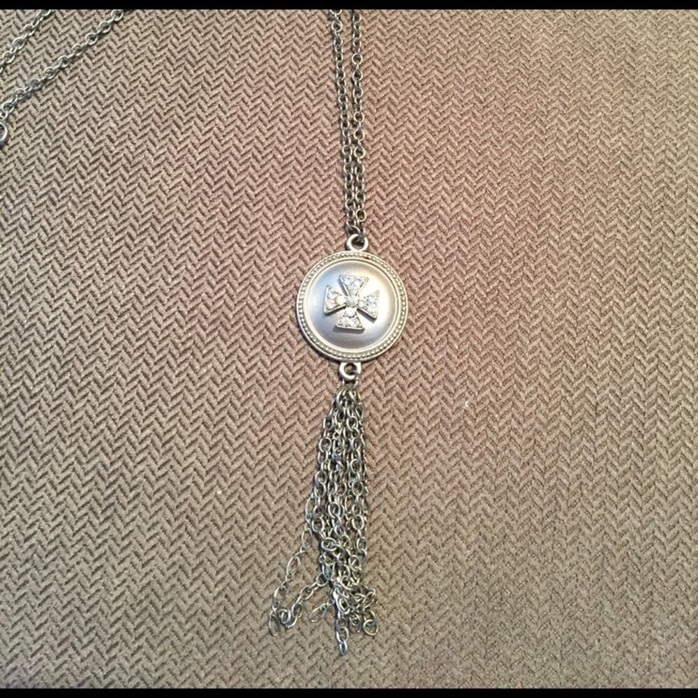 Silver Cross Long Chain Necklace